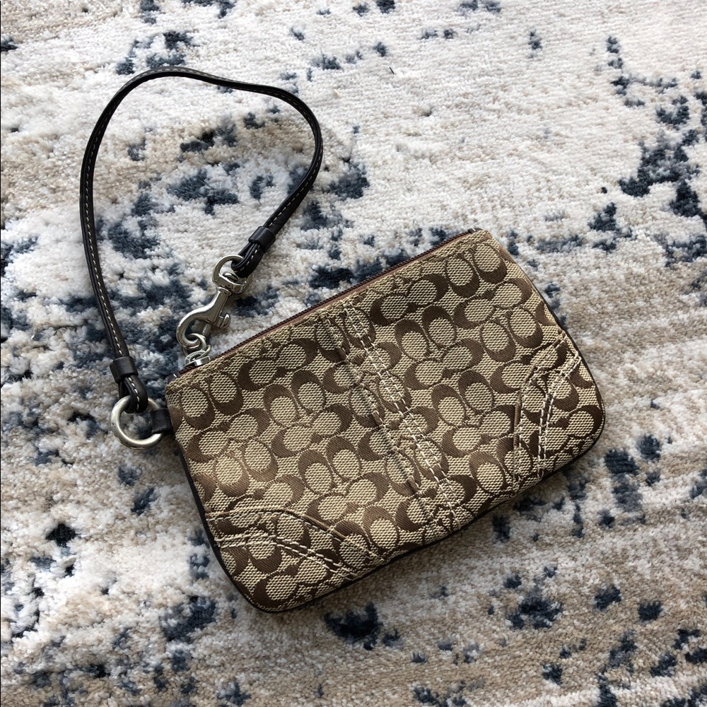 Coach Signature Canvas Wristlet, Tan